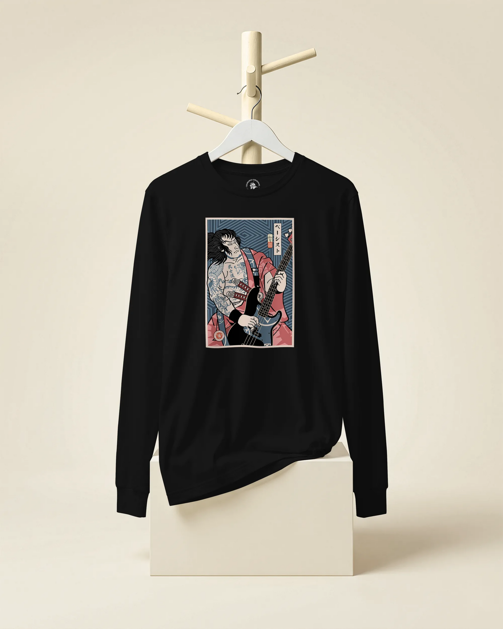 Samurai Bassist Player 5 Music Ukiyo-e Unisex Long Sleeve Tee - Samurai Original