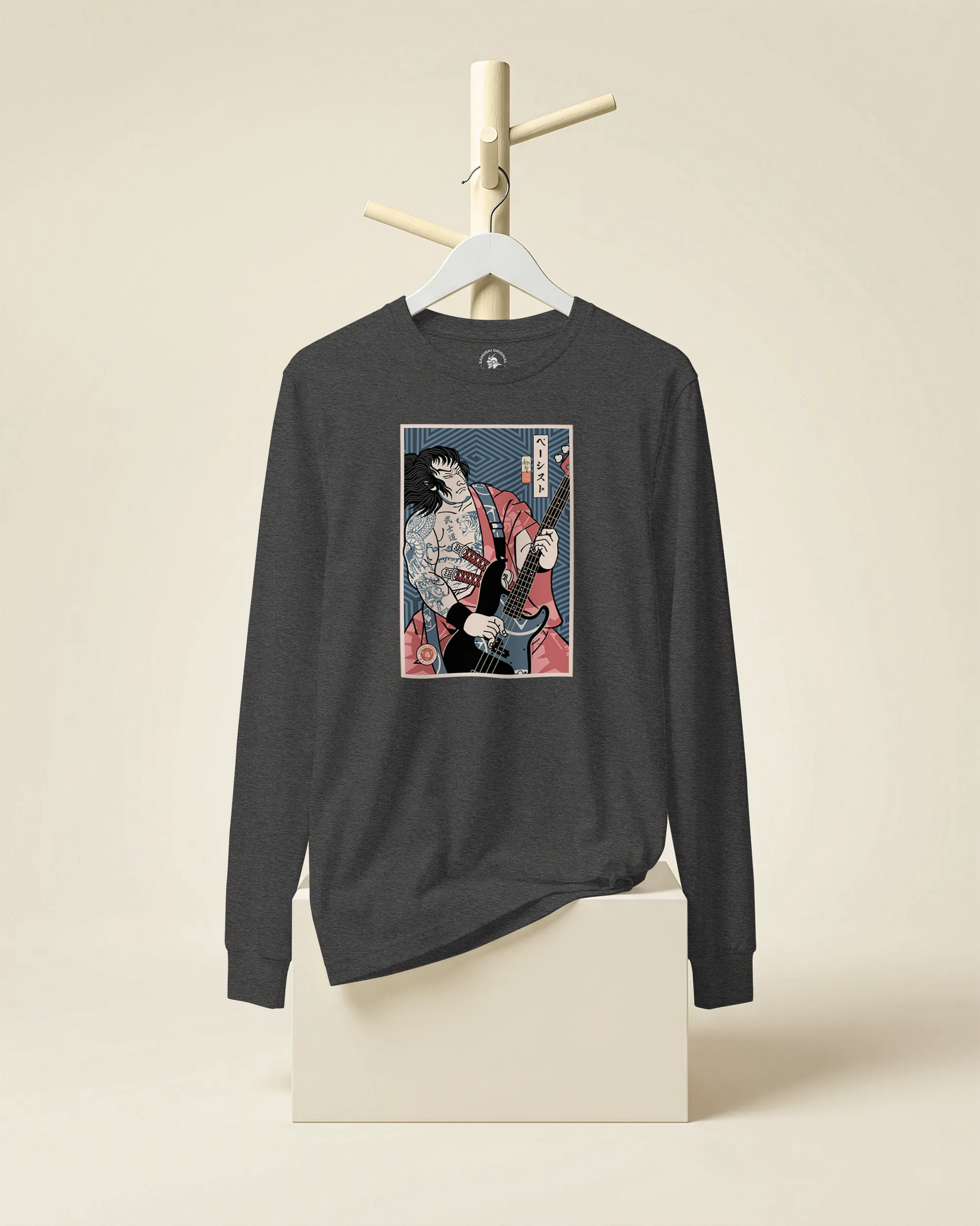 Samurai Bassist Player 5 Music Ukiyo-e Unisex Long Sleeve Tee - Samurai Original