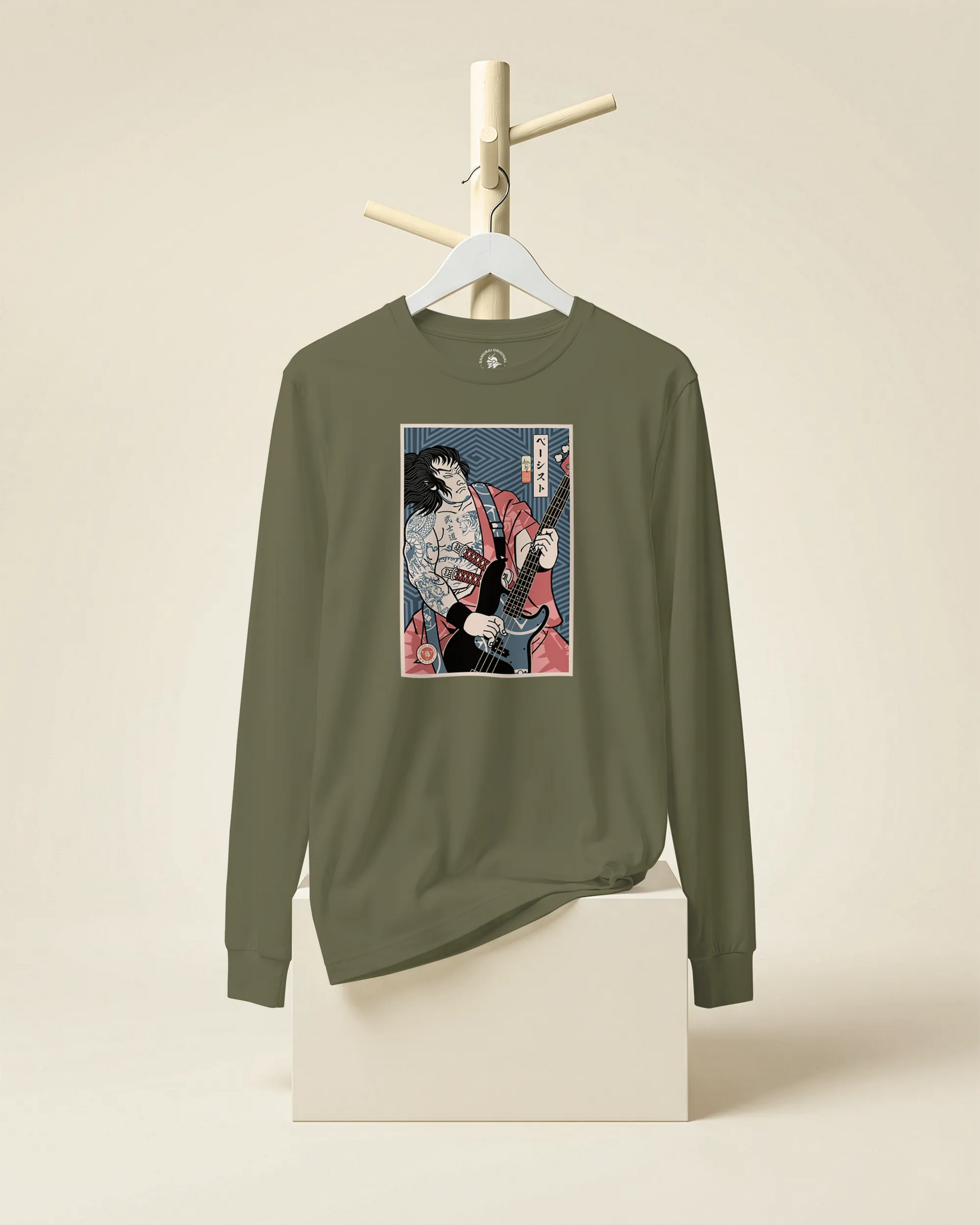 Samurai Bassist Player 5 Music Ukiyo-e Unisex Long Sleeve Tee - Samurai Original