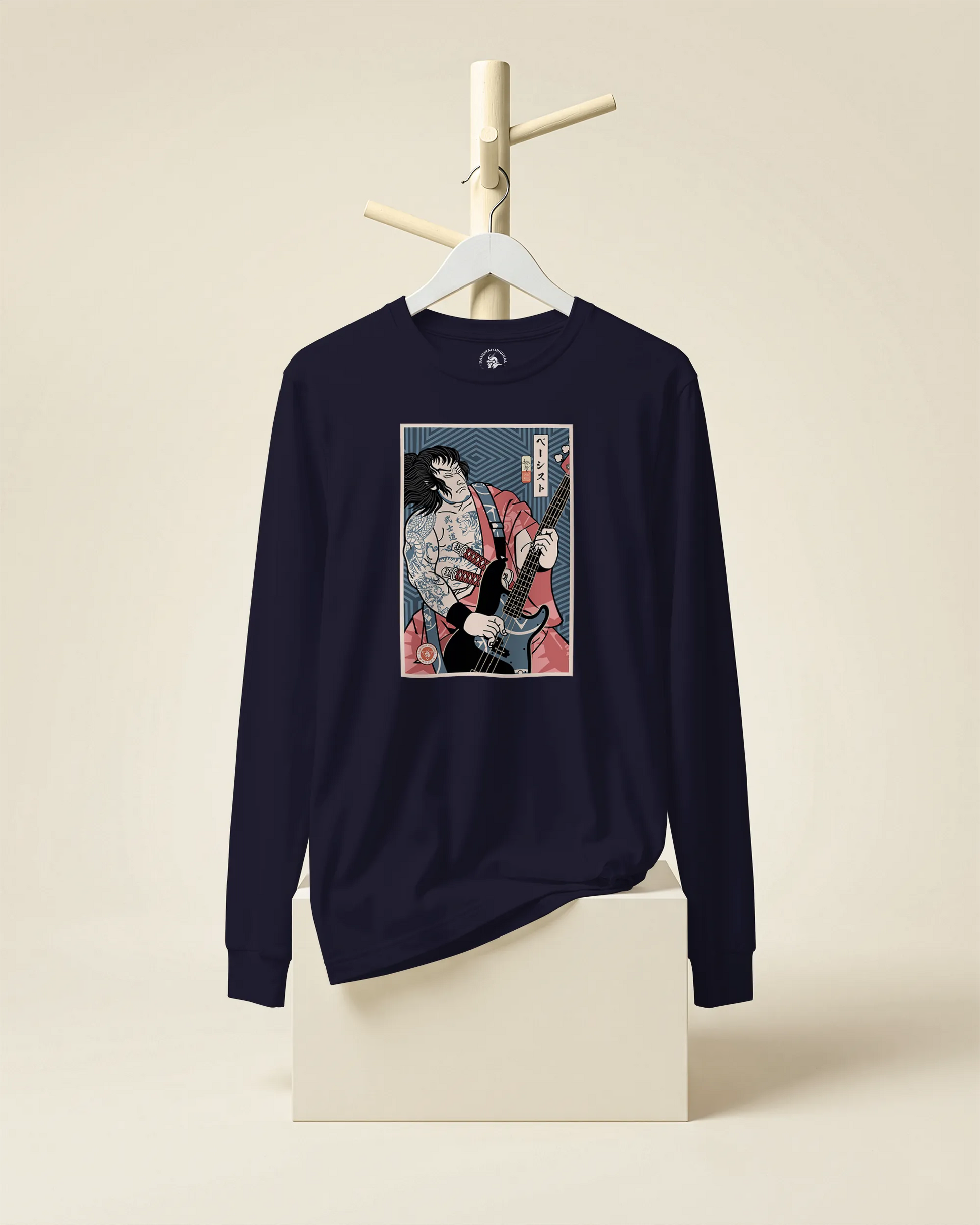 Samurai Bassist Player 5 Music Ukiyo-e Unisex Long Sleeve Tee - Samurai Original