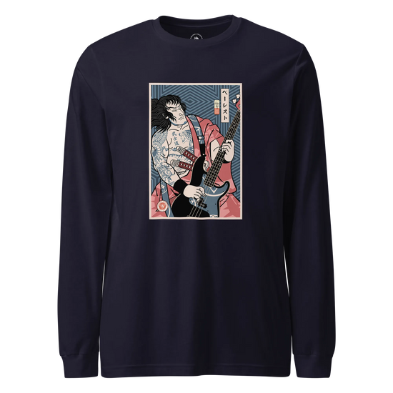 Samurai Bassist Player 5 Music Ukiyo-e Unisex Long Sleeve Tee Navy - Samurai Original