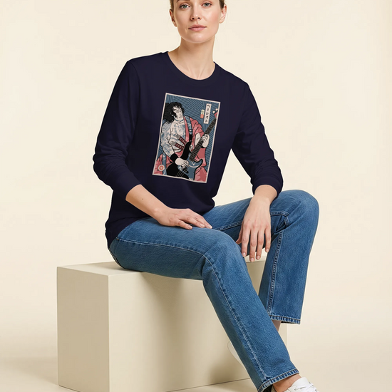 Samurai Bassist Player 5 Music Ukiyo-e Unisex Long Sleeve Tee - Samurai Original