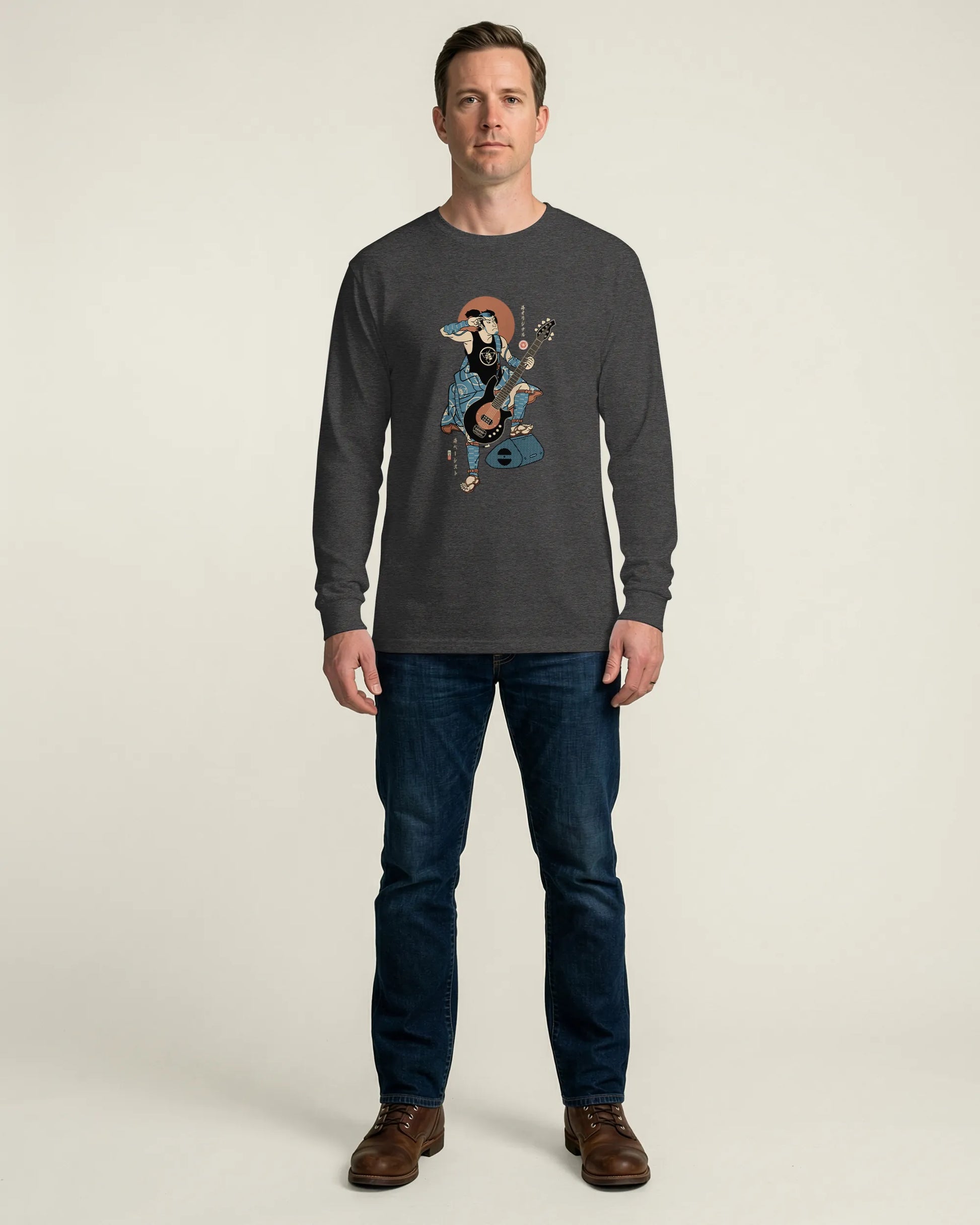 Samurai Bassist Music Ukiyo-e Unisex Long Sleeve Tee No.6 - Samurai Original