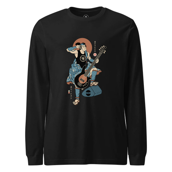 Samurai Bassist Music Ukiyo-e Unisex Long Sleeve Tee No.6 Black - Samurai Original