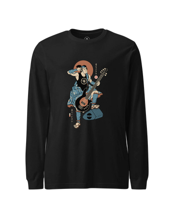 Samurai Bassist Music Ukiyo-e Unisex Long Sleeve Tee No.6 Black - Samurai Original