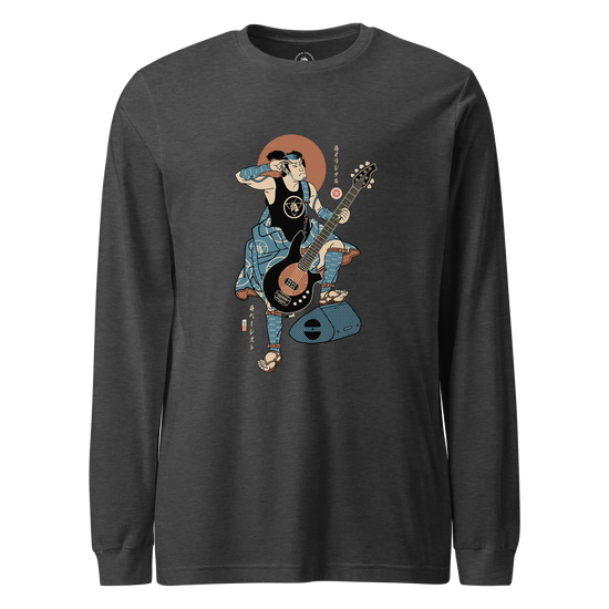 Samurai Bassist Music Ukiyo-e Unisex Long Sleeve Tee No.6 Dark Grey Heather - Samurai Original