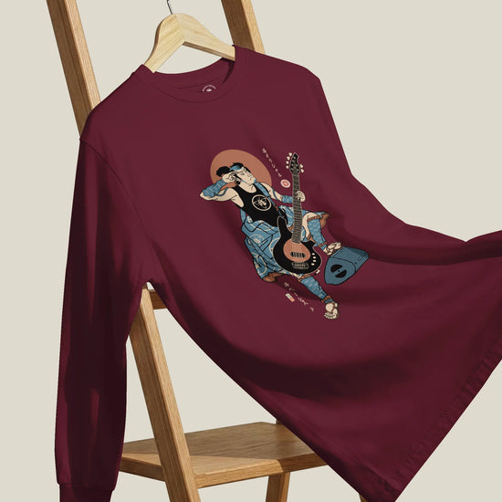 Samurai Bassist Music Ukiyo-e Unisex Long Sleeve Tee No.6 - Samurai Original