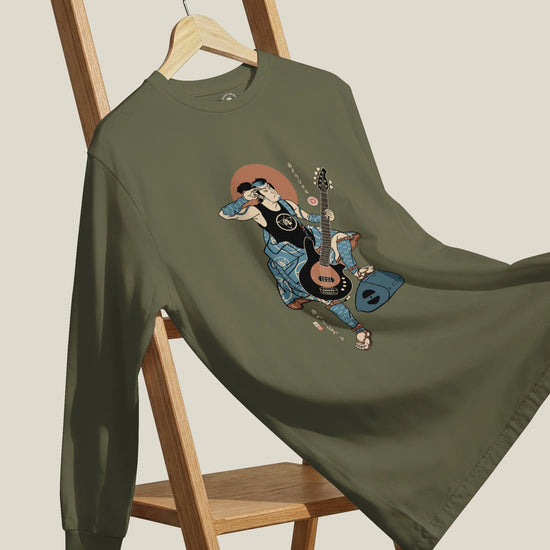 Samurai Bassist Music Ukiyo-e Unisex Long Sleeve Tee No.6 - Samurai Original