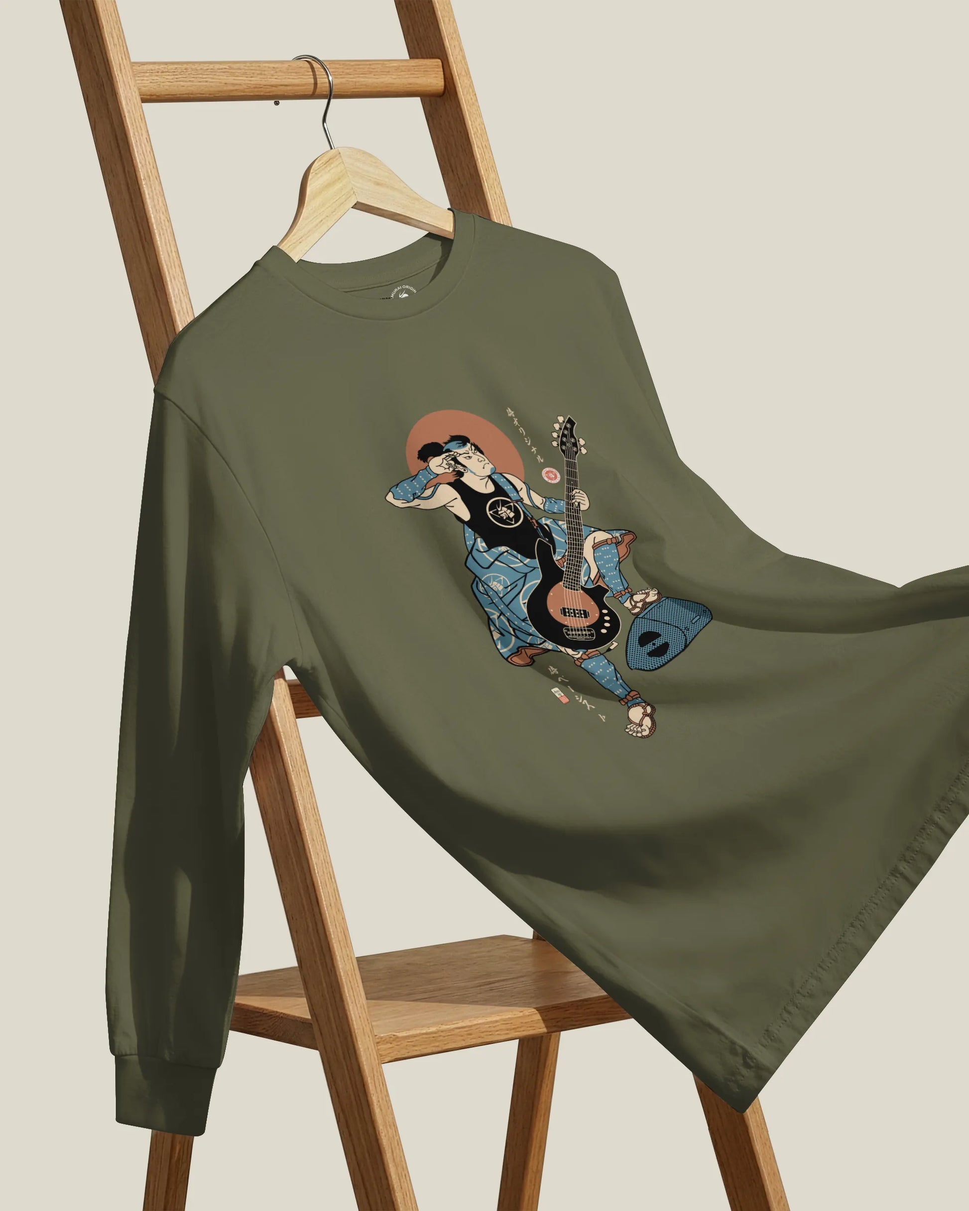 Samurai Bassist Music Ukiyo-e Unisex Long Sleeve Tee No.6 - Samurai Original