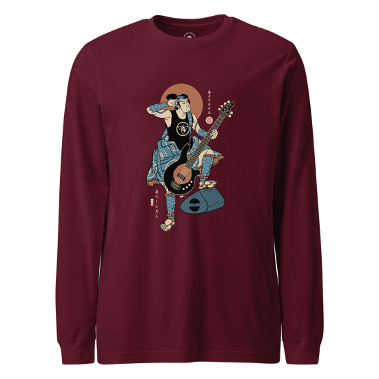 Samurai Bassist Music Ukiyo-e Unisex Long Sleeve Tee No.6 Maroon - Samurai Original