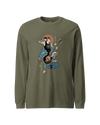 Samurai Bassist Music Ukiyo-e Unisex Long Sleeve Tee No.6 Military Green - Samurai Original