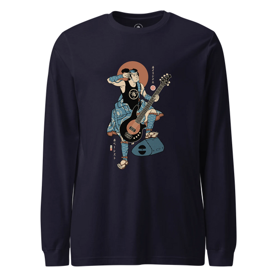 Samurai Bassist Music Ukiyo-e Unisex Long Sleeve Tee No.6 Navy - Samurai Original