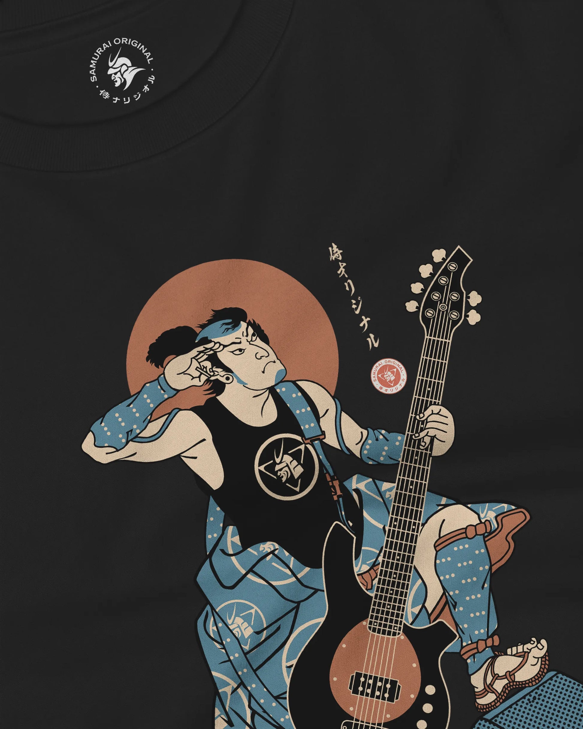 Samurai Bassist Music Ukiyo-e Unisex Long Sleeve Tee No.6 - Samurai Original