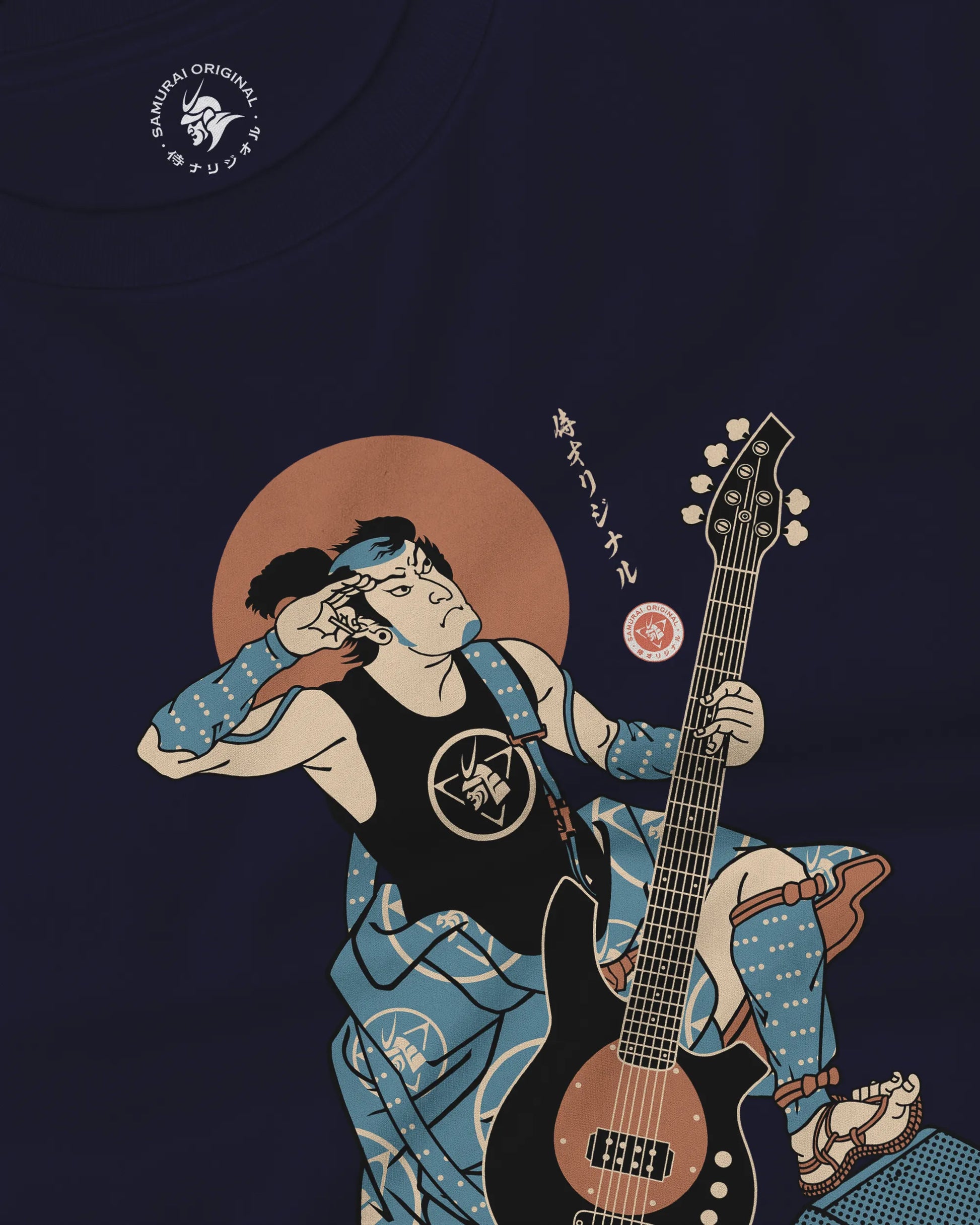 Samurai Bassist Music Ukiyo-e Unisex Long Sleeve Tee No.6 - Samurai Original