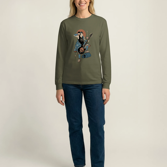 Samurai Bassist Music Ukiyo-e Unisex Long Sleeve Tee No.6 - Samurai Original