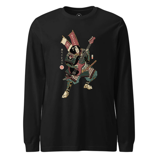 Samurai Bassist Player 7 Music Ukiyo-e Unisex Long Sleeve Tee Black - Samurai Original