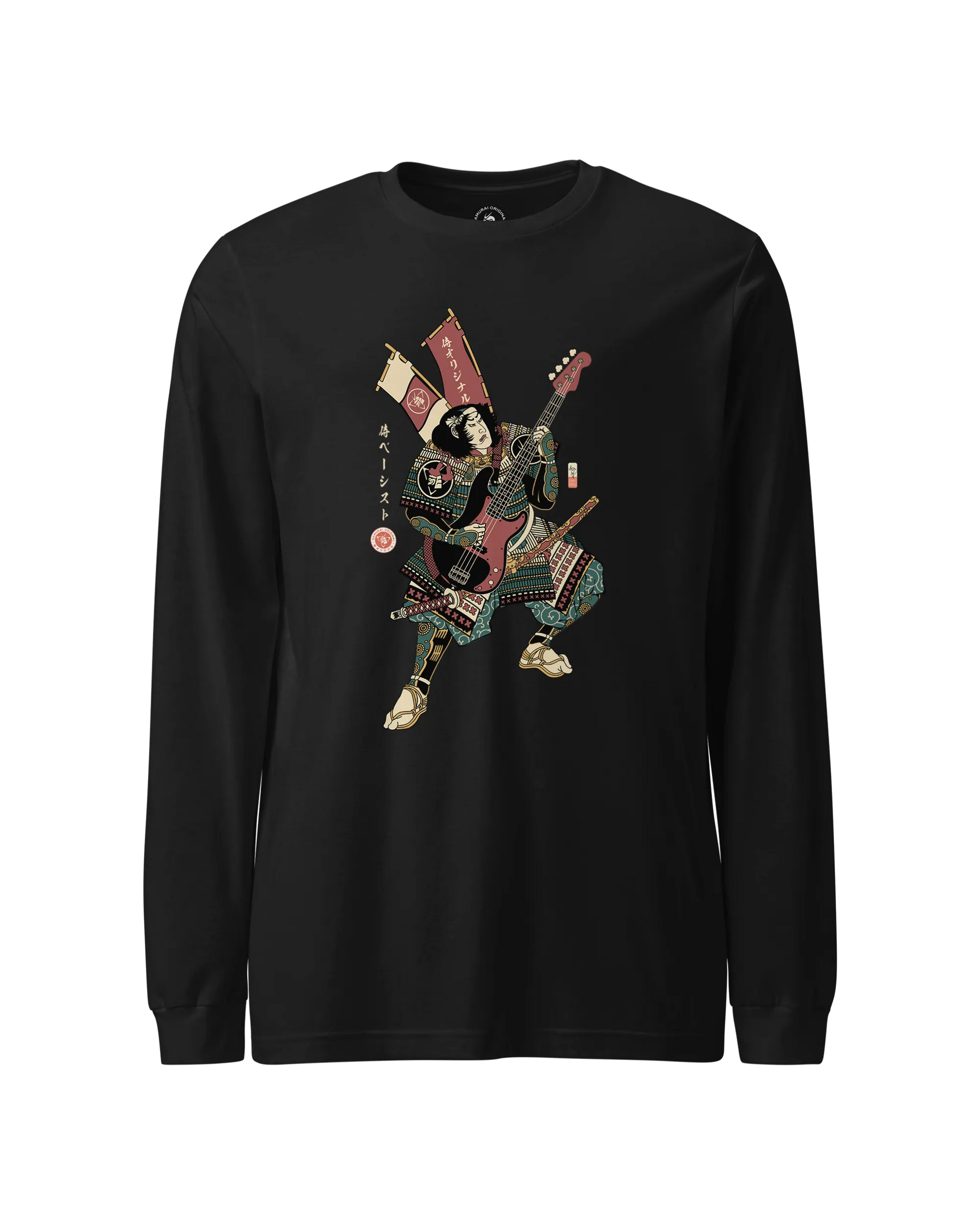 Samurai Bassist Player 7 Music Ukiyo-e Unisex Long Sleeve Tee Black - Samurai Original