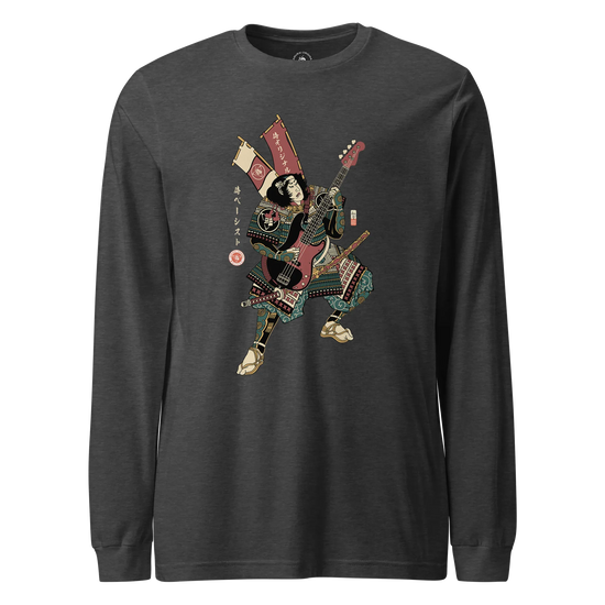 Samurai Bassist Player 7 Music Ukiyo-e Unisex Long Sleeve Tee Dark Grey Heather - Samurai Original