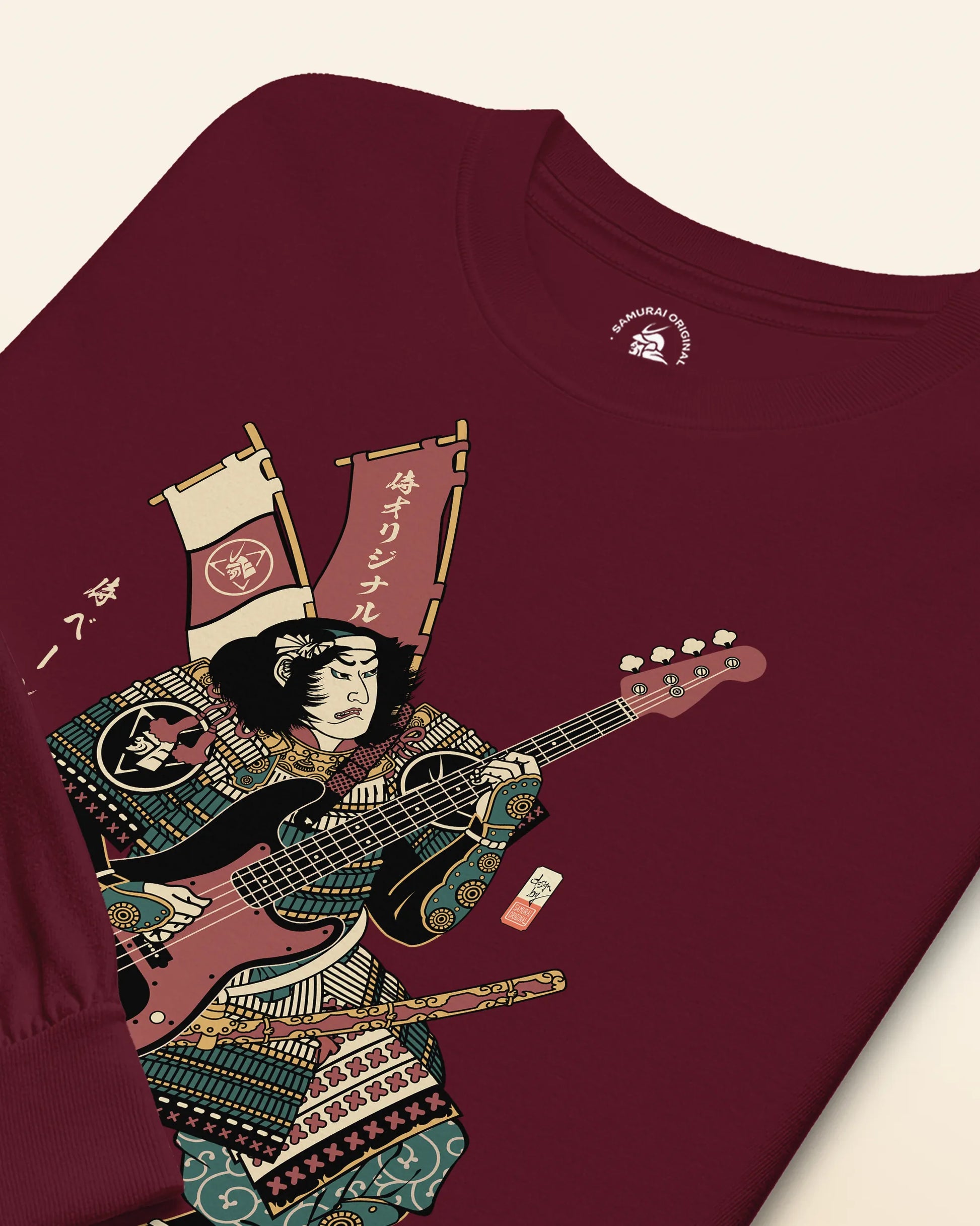Samurai Bassist Player 7 Music Ukiyo-e Unisex Long Sleeve Tee - Samurai Original