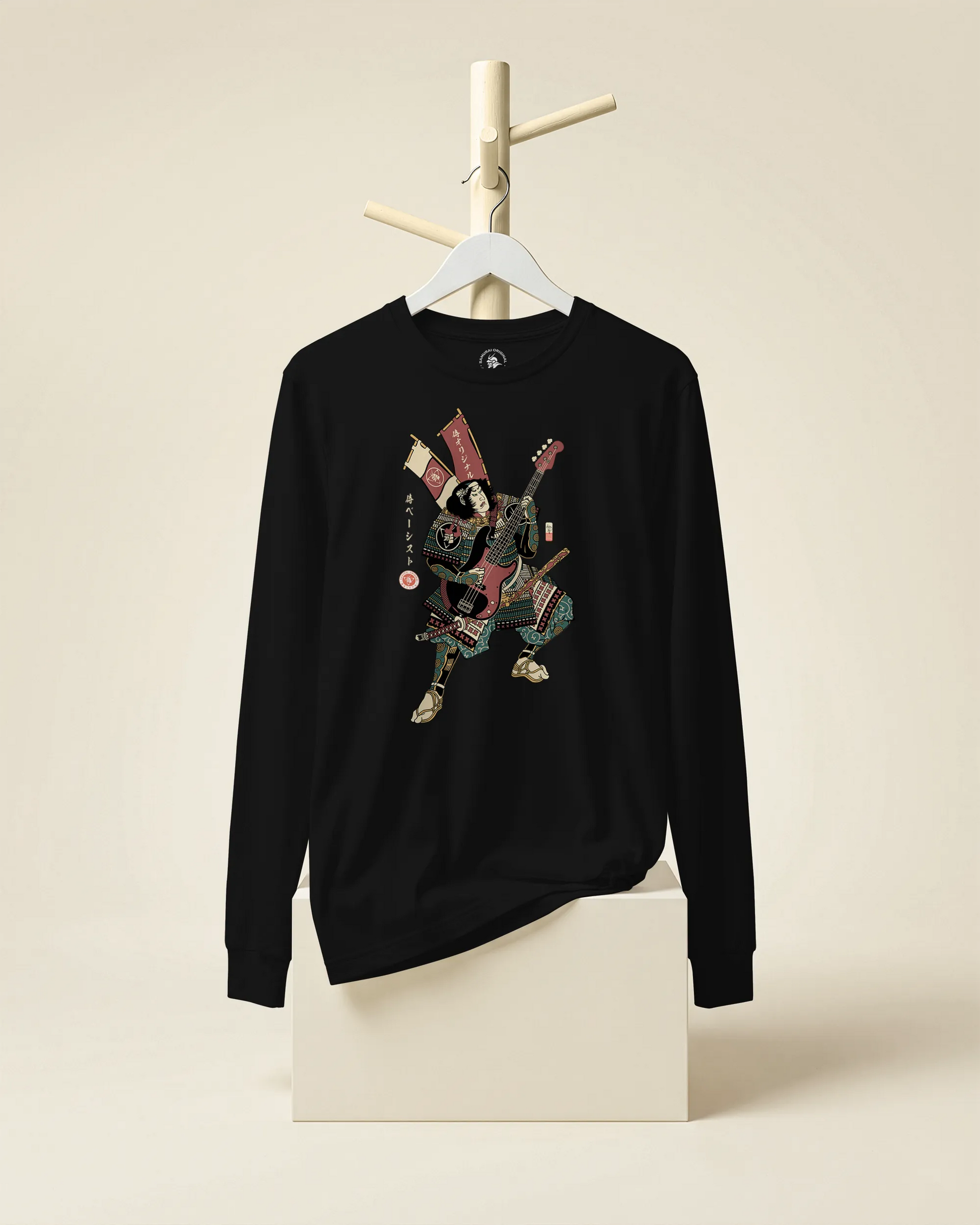 Samurai Bassist Player 7 Music Ukiyo-e Unisex Long Sleeve Tee - Samurai Original