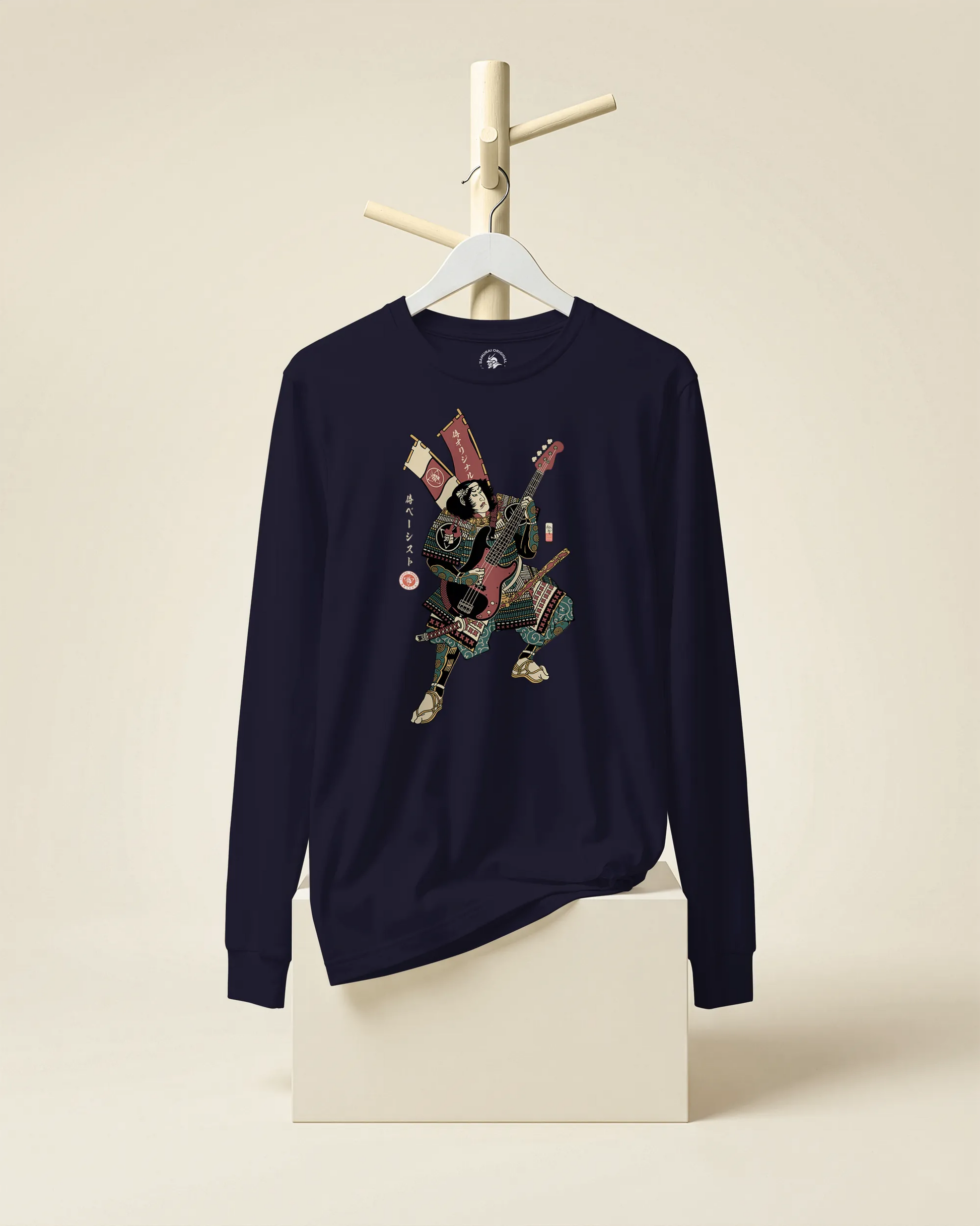 Samurai Bassist Player 7 Music Ukiyo-e Unisex Long Sleeve Tee - Samurai Original