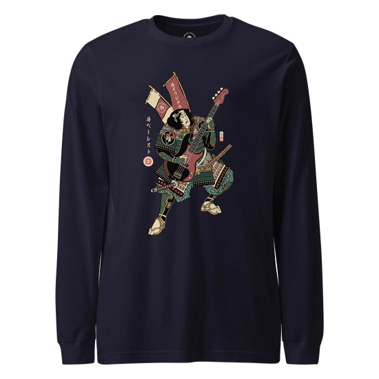 Samurai Bassist Player 7 Music Ukiyo-e Unisex Long Sleeve Tee Navy - Samurai Original