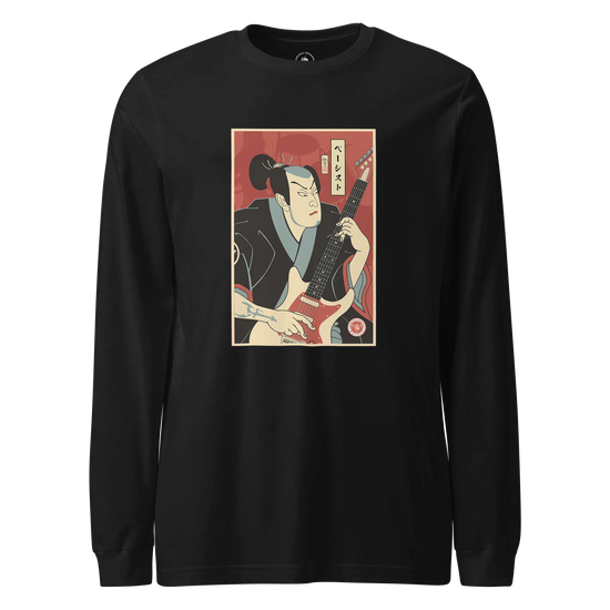 Samurai Bassist Music Ukiyo-e Unisex Long Sleeve Tee Black - Samurai Original