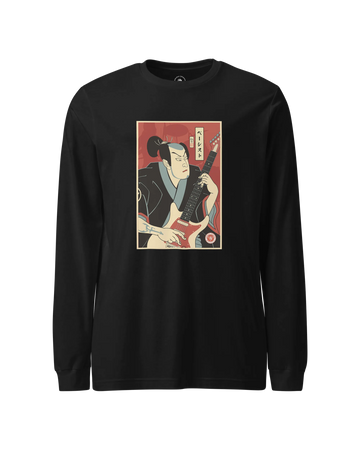 Samurai Bassist Music Ukiyo-e Unisex Long Sleeve Tee Black - Samurai Original