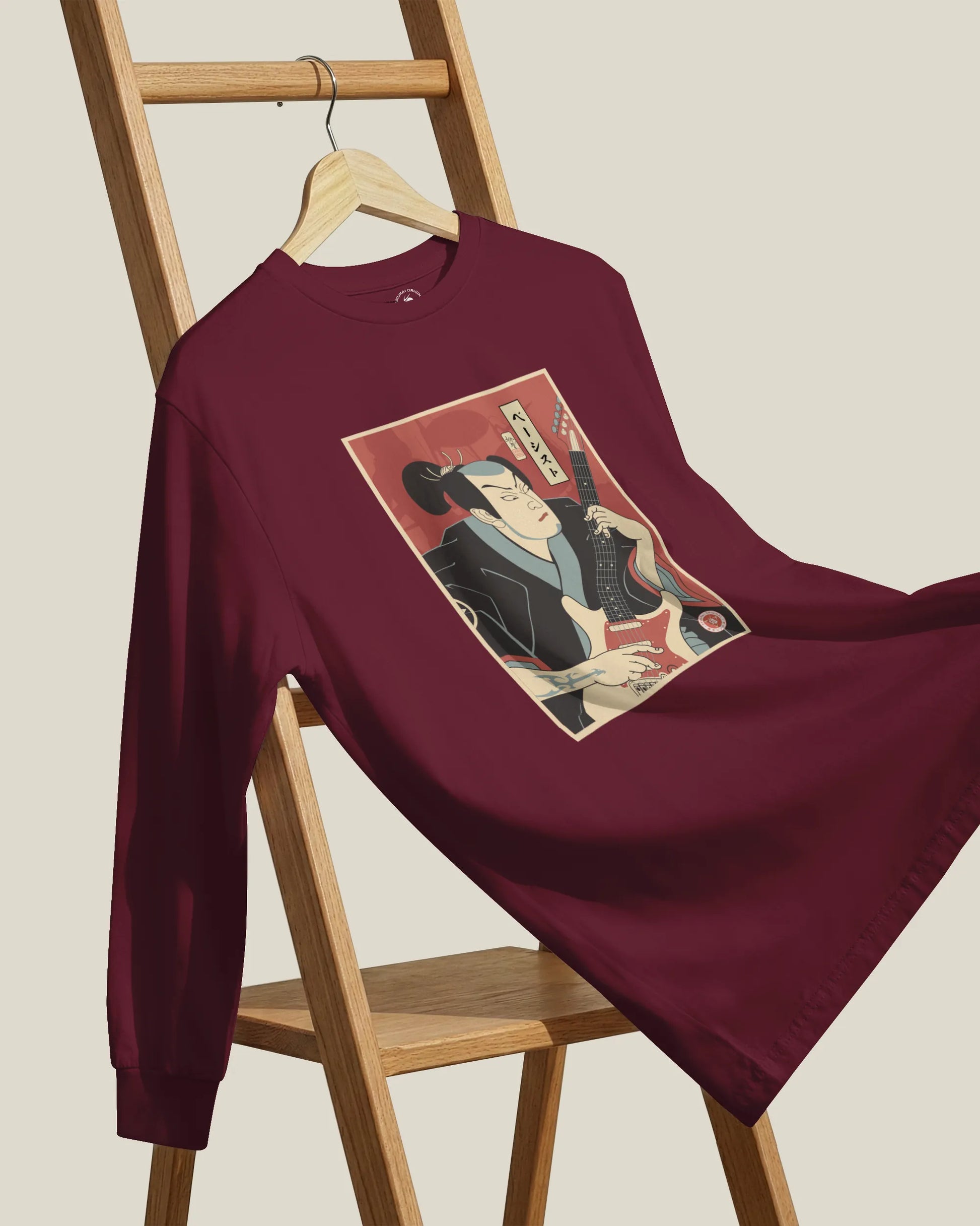 Samurai Bassist Music Ukiyo-e Unisex Long Sleeve Tee - Samurai Original