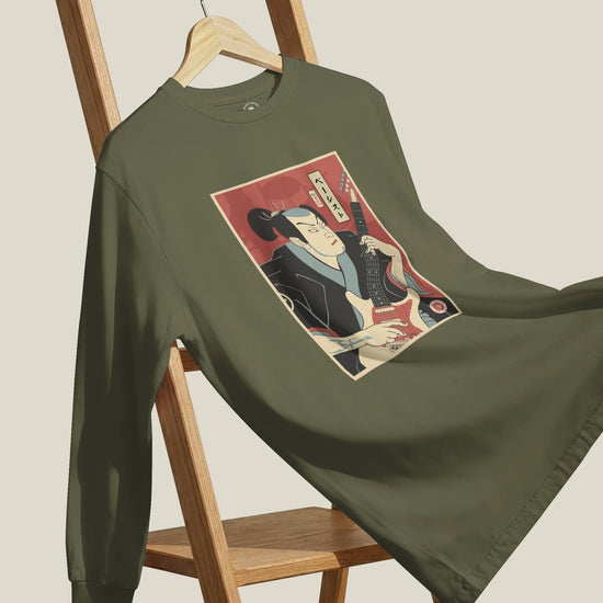 Samurai Bassist Music Ukiyo-e Unisex Long Sleeve Tee - Samurai Original