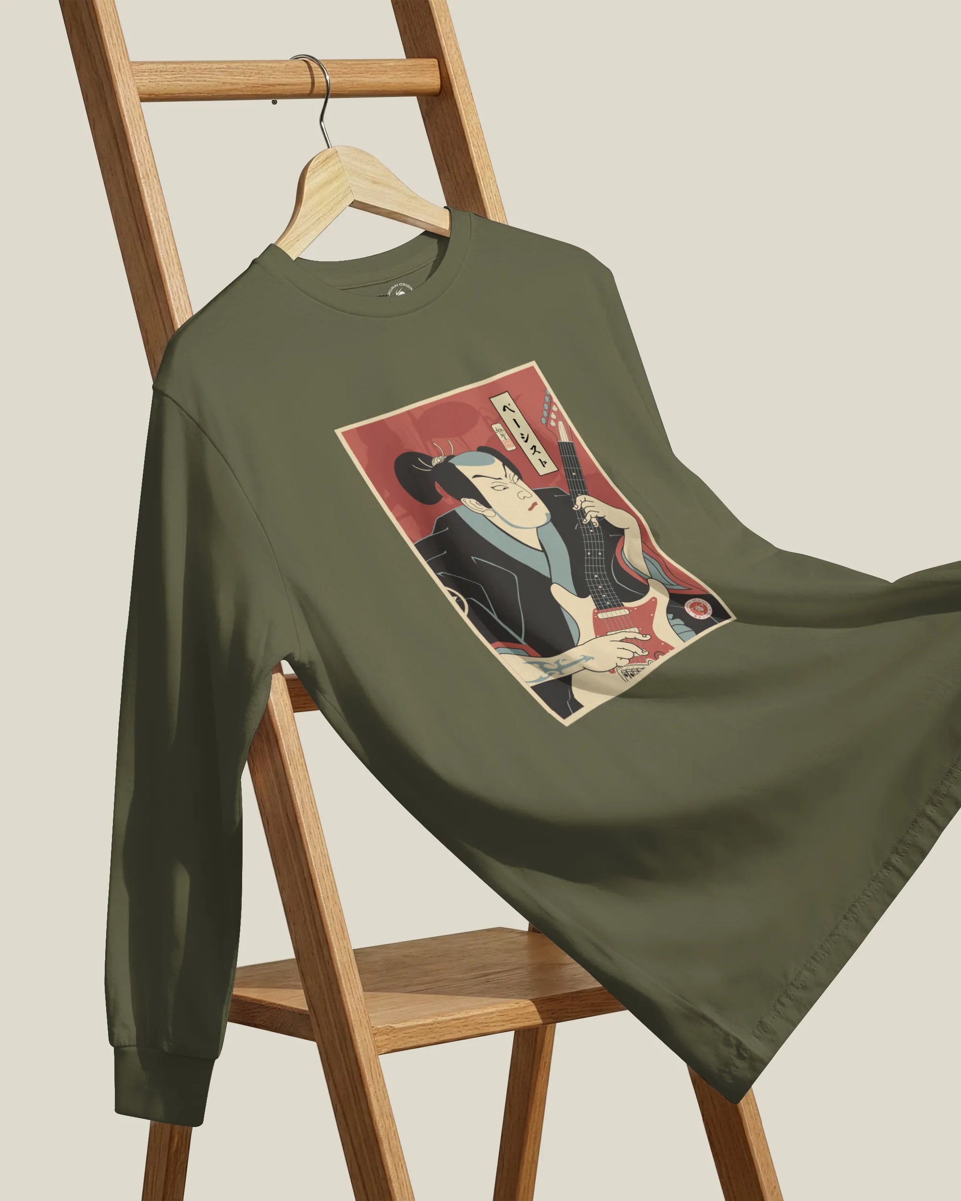 Samurai Bassist Music Ukiyo-e Unisex Long Sleeve Tee - Samurai Original