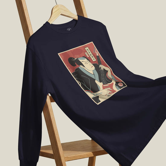Samurai Bassist Music Ukiyo-e Unisex Long Sleeve Tee - Samurai Original