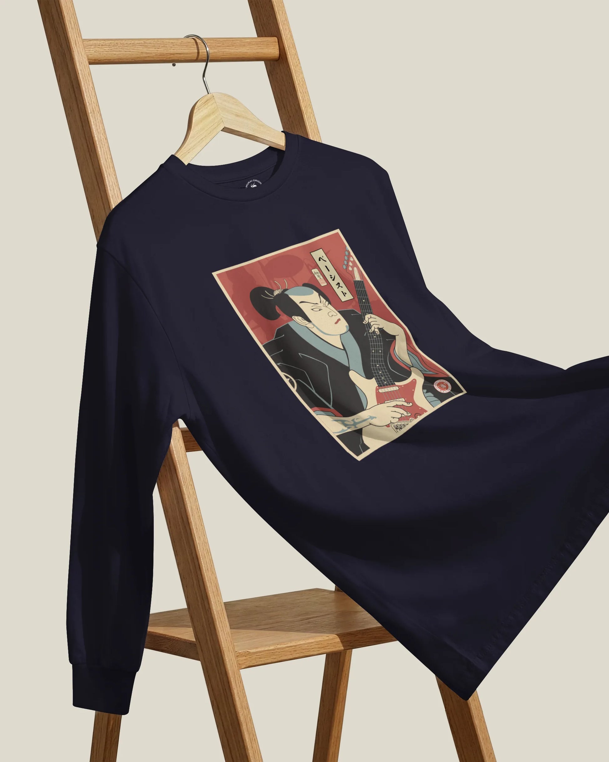 Samurai Bassist Music Ukiyo-e Unisex Long Sleeve Tee - Samurai Original