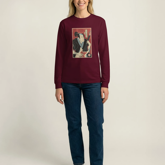 Samurai Bassist Music Ukiyo-e Unisex Long Sleeve Tee - Samurai Original