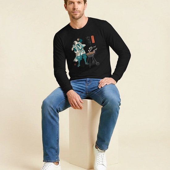 Samurai Beer and BBQ Japanese Ukiyo-e Unisex Long Sleeve Tee No.2 - Samurai Original
