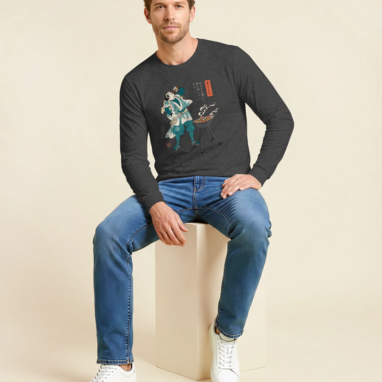 Samurai Beer and BBQ Japanese Ukiyo-e Unisex Long Sleeve Tee No.2 - Samurai Original
