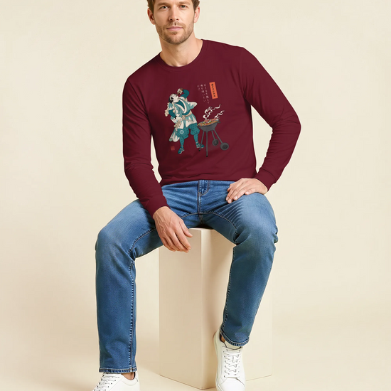 Samurai Beer and BBQ Japanese Ukiyo-e Unisex Long Sleeve Tee No.2 - Samurai Original