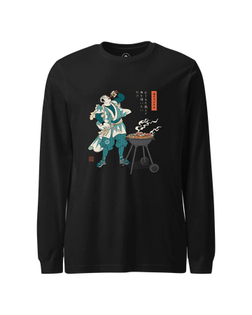 Samurai Beer and BBQ Japanese Ukiyo-e Unisex Long Sleeve Tee No.2 Black - Samurai Original
