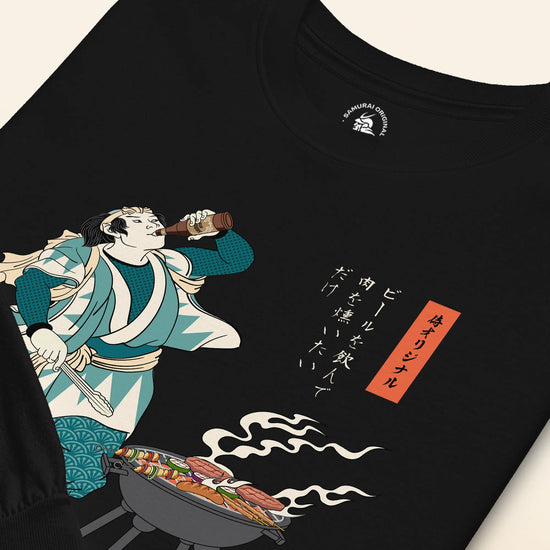 Samurai Beer and BBQ Japanese Ukiyo-e Unisex Long Sleeve Tee No.2 - Samurai Original