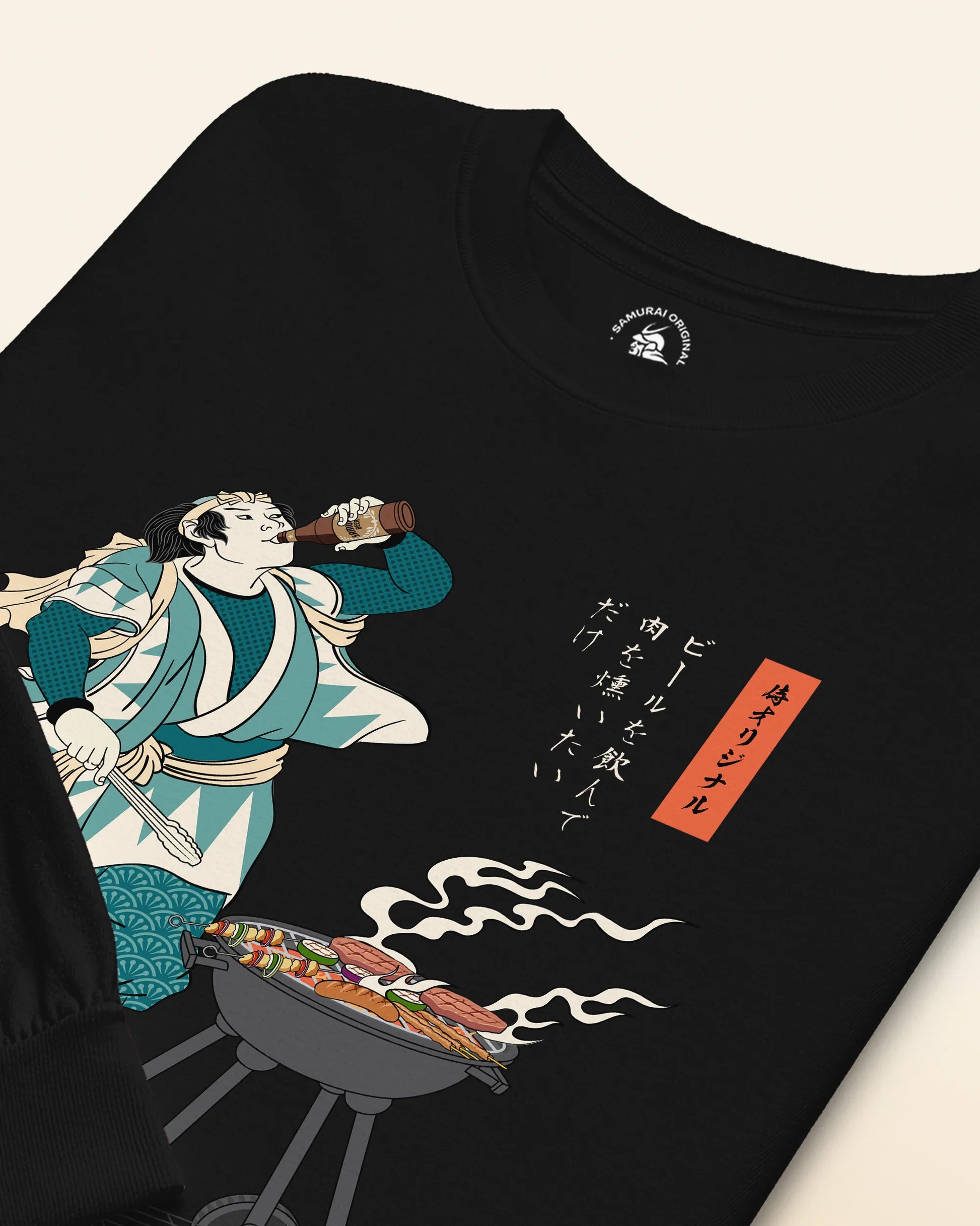 Samurai Beer and BBQ Japanese Ukiyo-e Unisex Long Sleeve Tee No.2 - Samurai Original