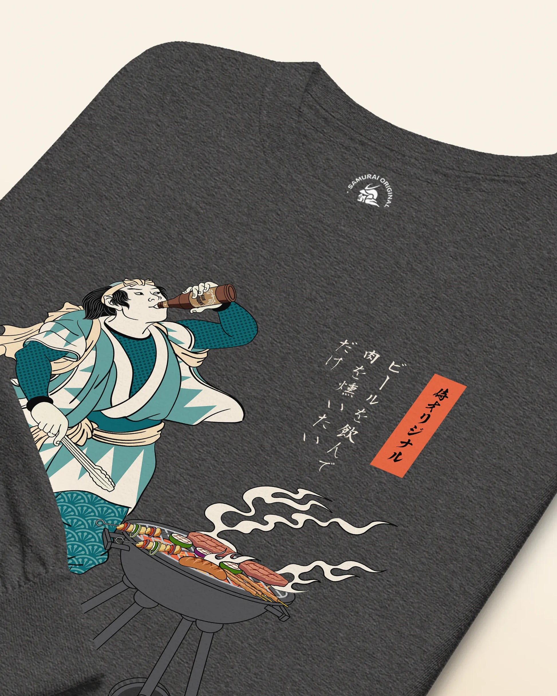 Samurai Beer and BBQ Japanese Ukiyo-e Unisex Long Sleeve Tee No.2 - Samurai Original