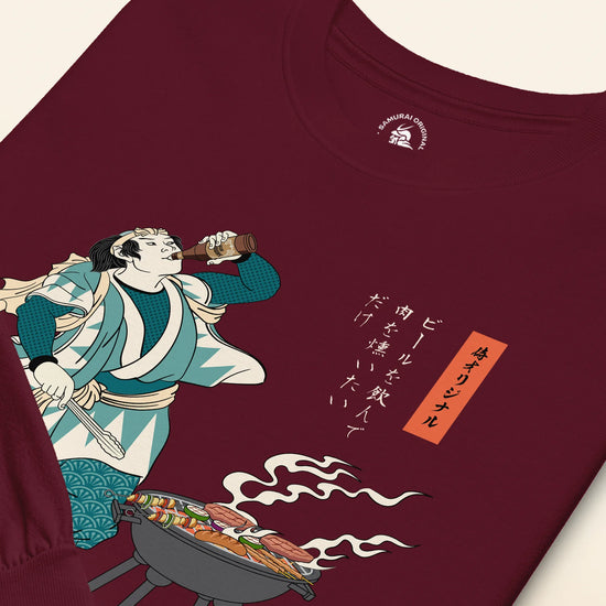 Samurai Beer and BBQ Japanese Ukiyo-e Unisex Long Sleeve Tee No.2 - Samurai Original