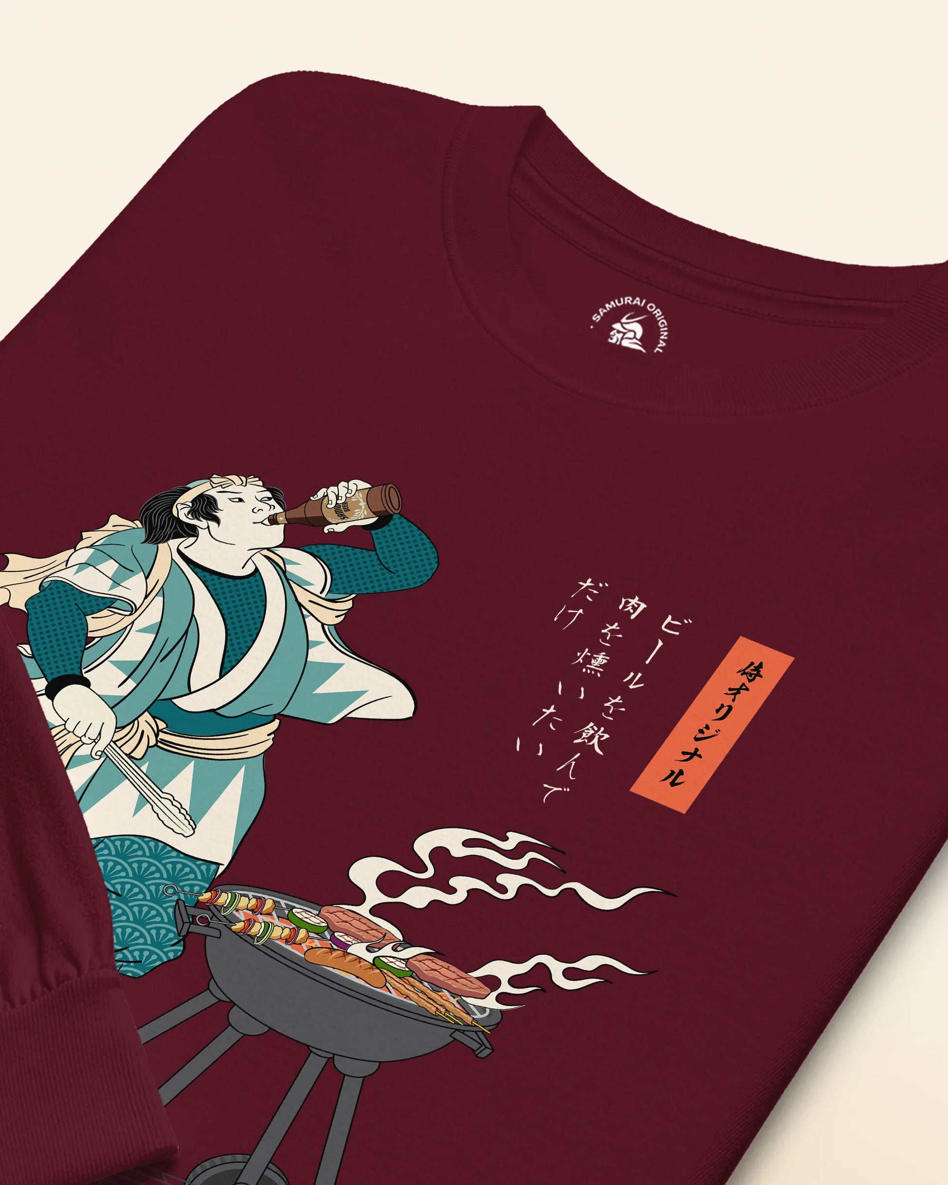 Samurai Beer and BBQ Japanese Ukiyo-e Unisex Long Sleeve Tee No.2 - Samurai Original