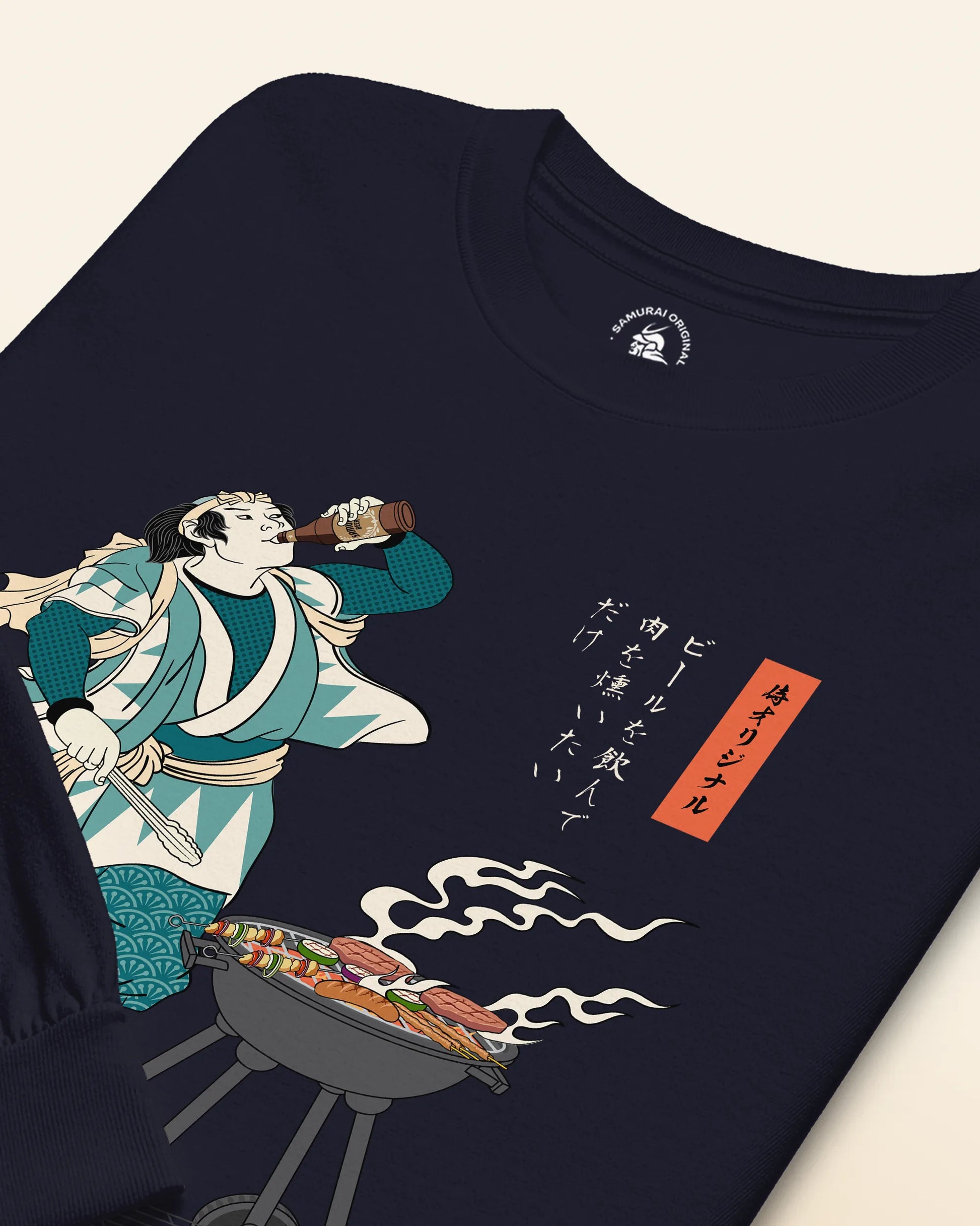 Samurai Beer and BBQ Japanese Ukiyo-e Unisex Long Sleeve Tee No.2 - Samurai Original
