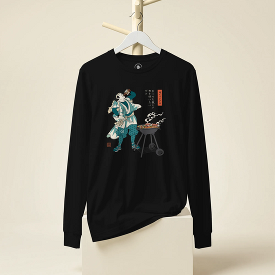 Samurai Beer and BBQ Japanese Ukiyo-e Unisex Long Sleeve Tee No.2 - Samurai Original