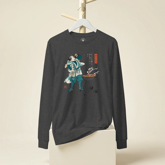 Samurai Beer and BBQ Japanese Ukiyo-e Unisex Long Sleeve Tee No.2 - Samurai Original
