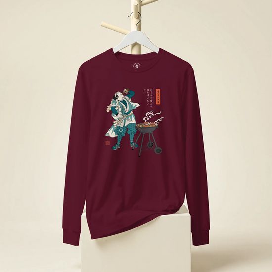Samurai Beer and BBQ Japanese Ukiyo-e Unisex Long Sleeve Tee No.2 - Samurai Original