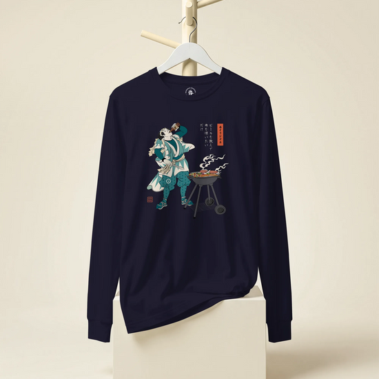 Samurai Beer and BBQ Japanese Ukiyo-e Unisex Long Sleeve Tee No.2 - Samurai Original