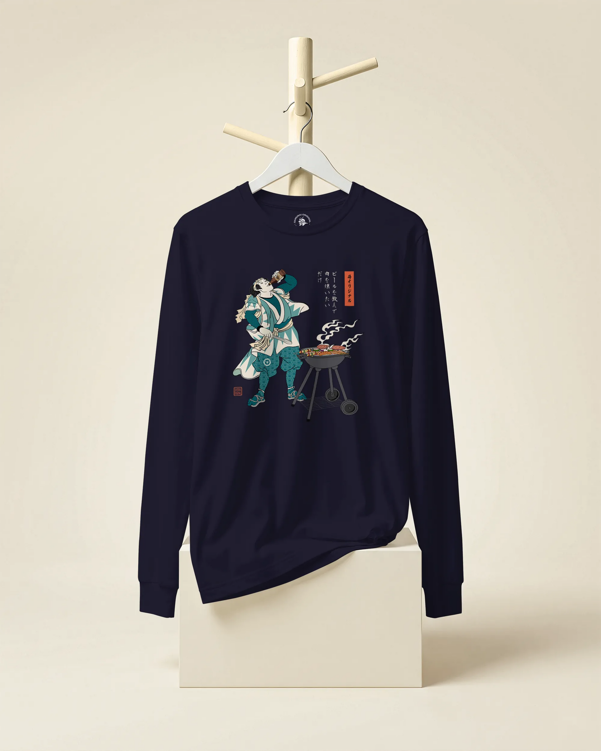 Samurai Beer and BBQ Japanese Ukiyo-e Unisex Long Sleeve Tee No.2 - Samurai Original
