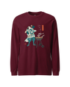 Samurai Beer and BBQ Japanese Ukiyo-e Unisex Long Sleeve Tee No.2 Maroon - Samurai Original